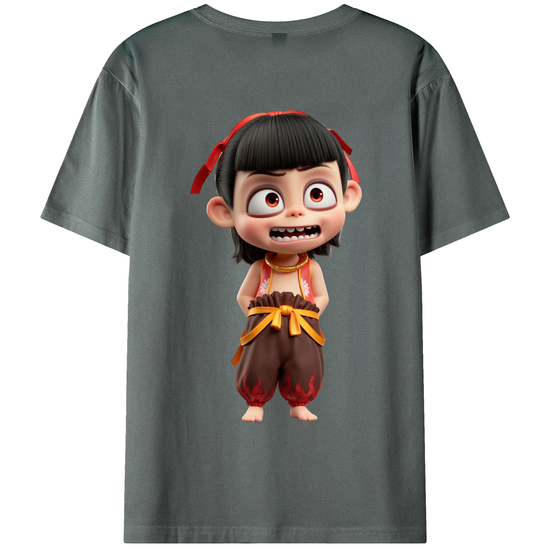 （画像用） Ne Zha 2 ナタ 魔童の大暴れ 綿100％ メンズ半袖Tシャツ（バックプリント） 通気性